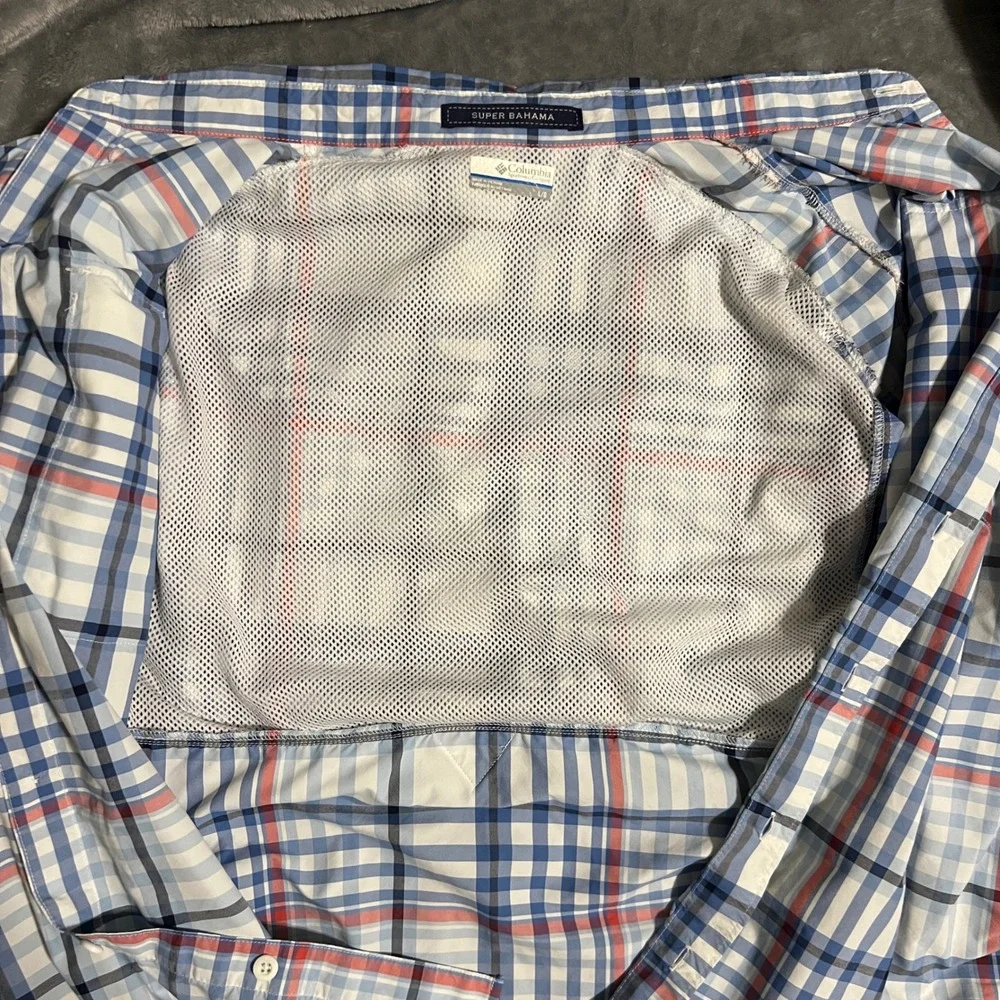Columbia PFG Super Bahama Long Sleeve Shirt Men's Size Large Plaid Fishing